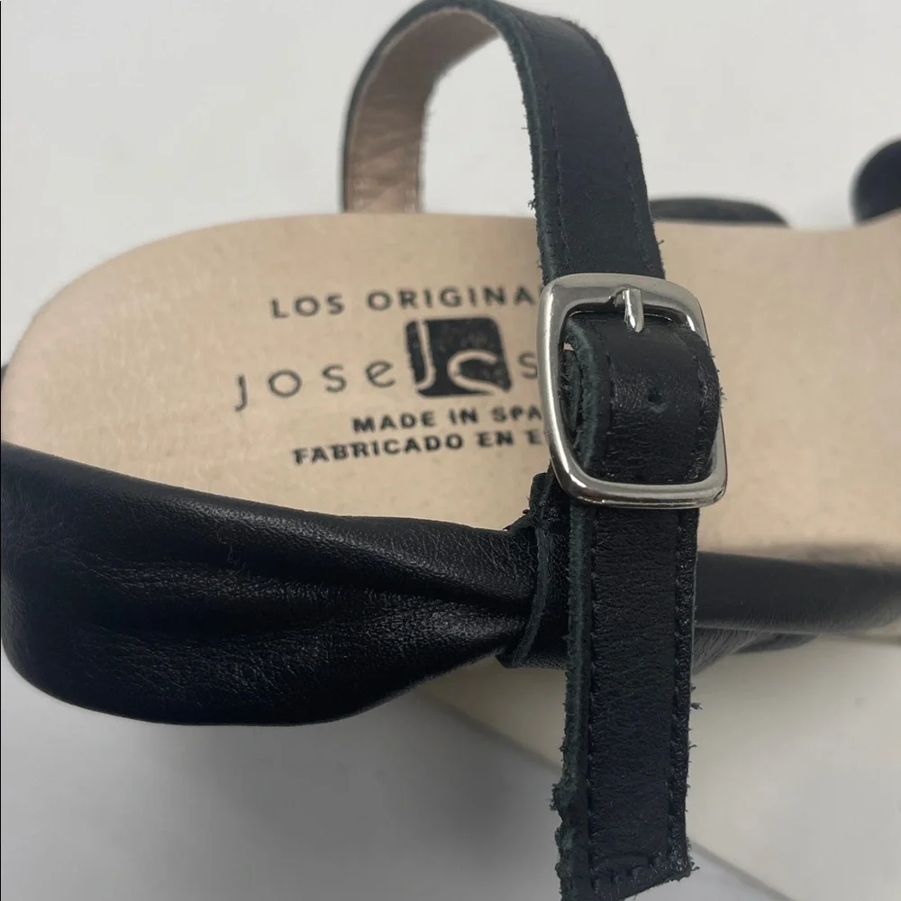 Jose Saenz Genuine Leather Black Wedged Heel Sandals